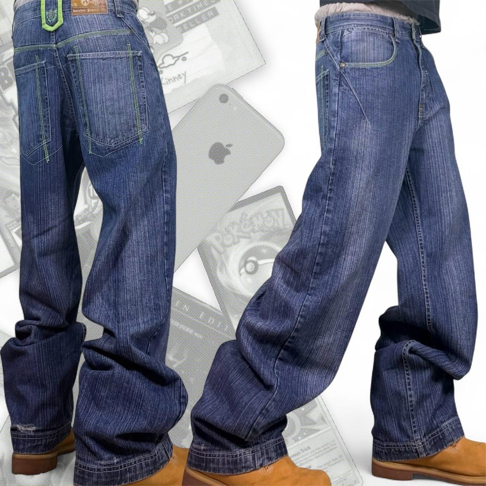 Vintage Y2K Green Blue Skater Grunge Baggy Wide Leg BareFox Jeans